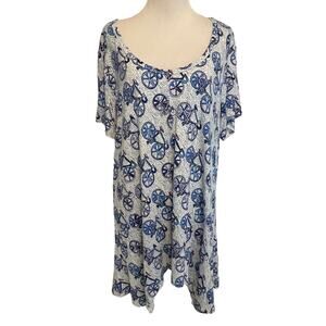 Philosophy Blue Bicycle Print Tunic Womens Size 1X Asymmetrical Sharkbite Top